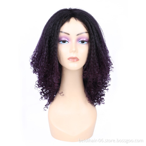 Afro Wig Fluffy Yaki Kinky Straight With Curly Ends Synthetic Marley Hair Wig Non Lace Machine Sewing Wig 12inch